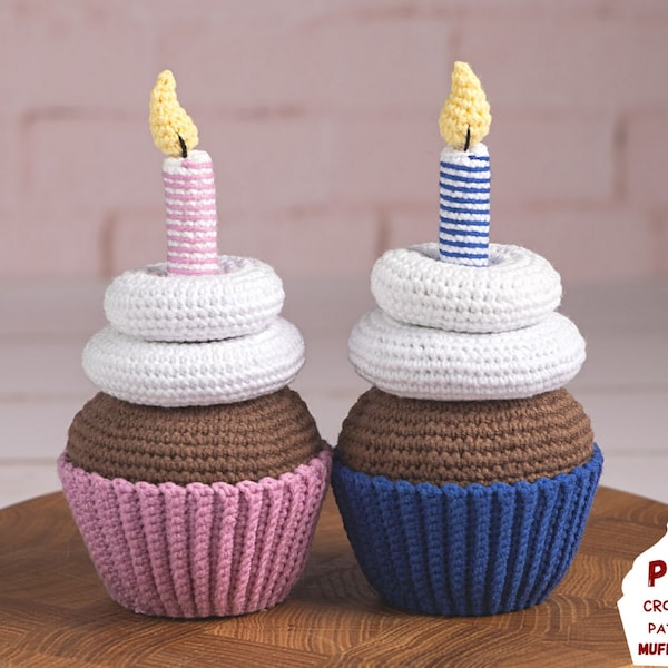 Birthday amigurumi cupcake pattern, Crochet food pattern for birthday crochet gift, Birthday amigurumi food pattern, Crochet candle pattern