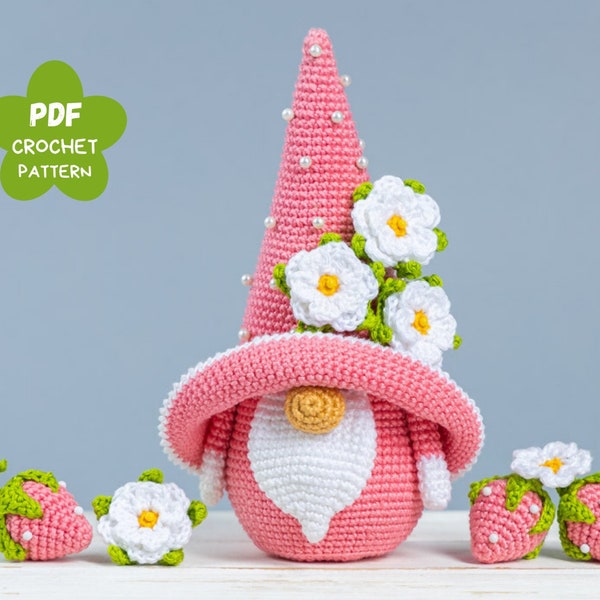 Crochet patterns Flower Gnome, Crochet flower gnome pattern, Birthday Gnome amigurumi pattern, Garden gnome crochet pattern, Gnome ornaments