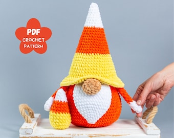 Crochet patterns Halloween gnome and candy, Crochet Plush Halloween Gnome amigurumi pattern, Crochet animals plush pattern, Crochet decor