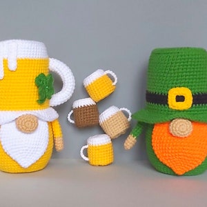 Crochet patterns Beer Leprechaun gnome, St Patricks day crochet gnomes amigurumi patterns, Fathers day crochet gift pattern image 2