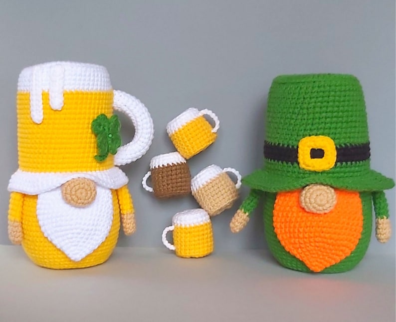 Crochet patterns Beer Leprechaun gnome, St Patricks day crochet gnomes amigurumi patterns, Fathers day crochet gift pattern image 2