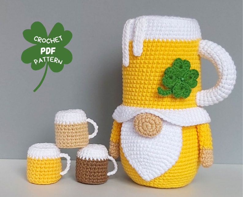 Crochet patterns Beer Leprechaun gnome, St Patricks day crochet gnomes amigurumi patterns, Fathers day crochet gift pattern image 3