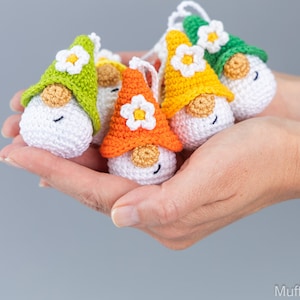 Crochet patterns amigurumi keychain gnome with crochet flower, Crochet keychain amigurumi pattern, Easter crochet pattern image 6
