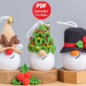 Christmas ornaments crochet pattern bundle, Crochet reindeer gnome pattern, Crochet Christmas tree keychain, Snowman gnome amigurumi pattern