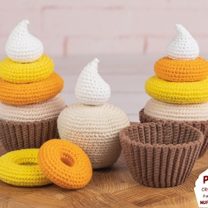 Crochet pattern cupcake, Crochet food pattern for Thanksgiving decor, Crochet fall decor, Crochet play food pattern for pretend play