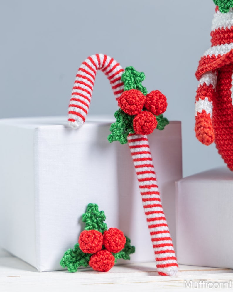 Crochet patterns Christmas gnome with candy cane, Christmas amigurumi gnome pattern, Crochet ornaments, Christmas crochet gnome pattern image 7