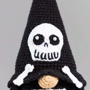 Halloween crochet patterns Gnome skeleton, Crochet Gnome with skull crochet pattern, Crochet Halloween amigurumi gnome decor image 7