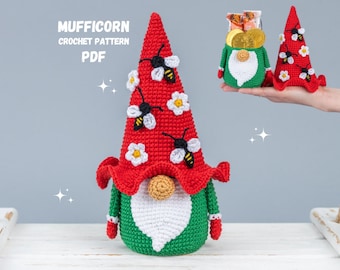 Crochet patterns gnome bowl with crochet bee flowers, Crochet bee gnome amigurumi pattern, Spring crochet decor, Crochet gnome ornaments
