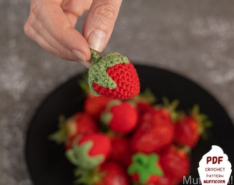 Patrón de fresas a crochet para cocina de juego, Patrón de comida Amigurumi para juegos de simulación para niños, Patrón de comida a crochet para juegos imaginativos