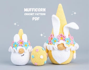Crochet patterns Easter bunny gnomes with crochet flowers, Crochet bunny amigurumi pattern, Crochet Easter gnomes patterns, Crochet  egg