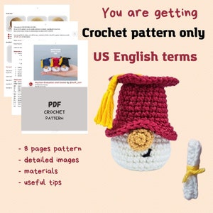 Crochet patterns Mini Graduation gnome keychains, Crochet keychain pattern, Graduation gifts crochet gnome keychain pattern, Crochet gift image 2