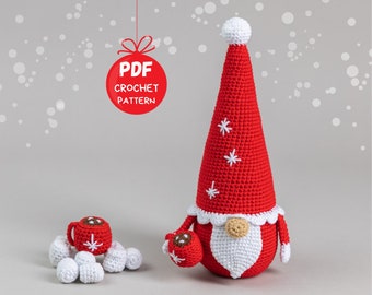 Crochet patterns gnome santa, Christmas amigurumi gnome pattern, Crochet winter gnome for holiday decor, Christmas crochet gnome pattern