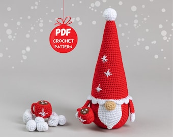 Crochet patterns gnome santa, Christmas amigurumi gnome pattern, Crochet winter gnome for holiday decor, Christmas crochet gnome pattern