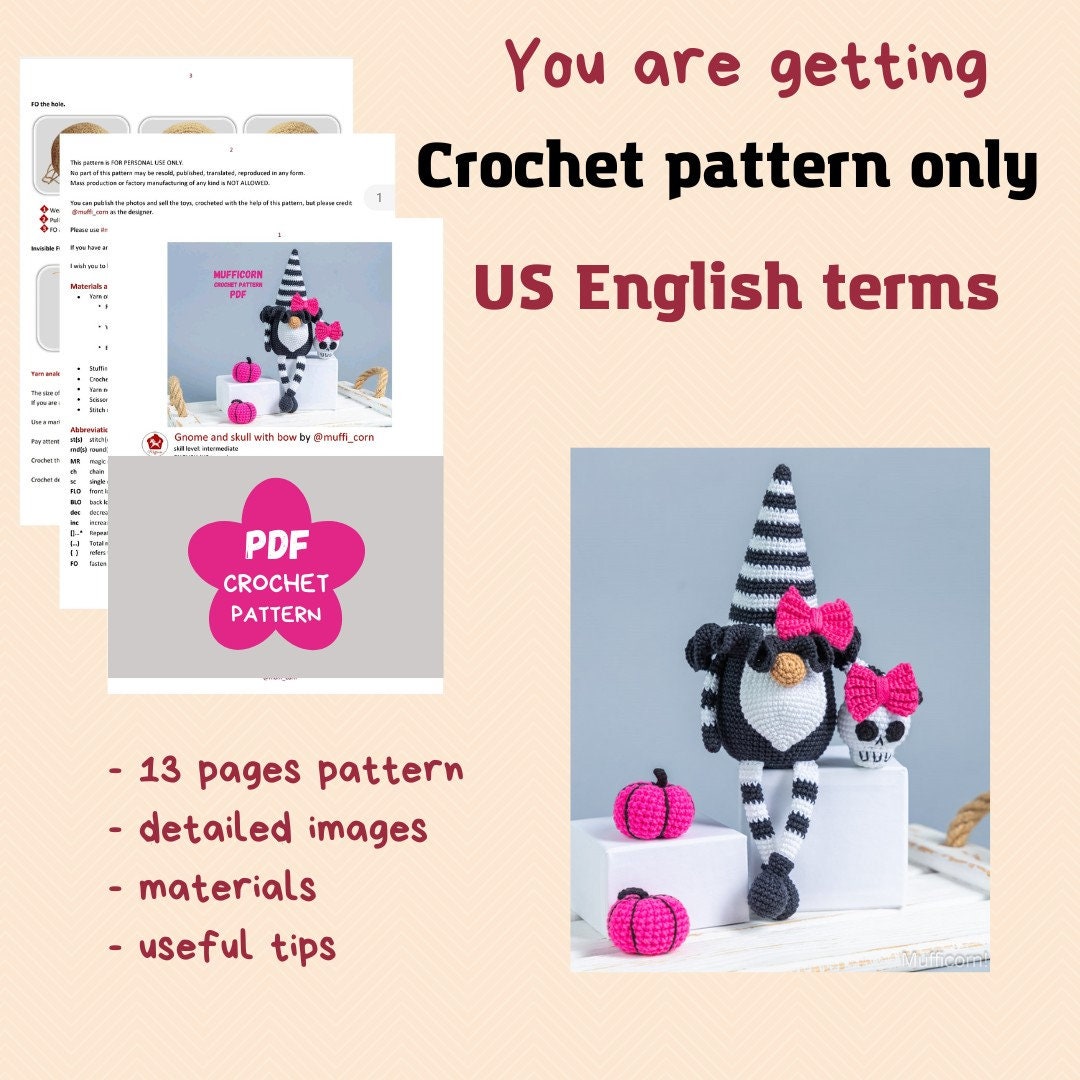 39 Skull Crochet Patterns for Halloween, Gothic Decor, and Creepy-Cute Gifts 25 Halloween crochet patterns gnome with skull bow