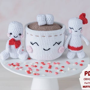 Crochet play food pattern: crochet mug and kawaii marshmallow crochet food pattern, Kawaii amigurumi food pattern, Cute amigurumi pattern image 1