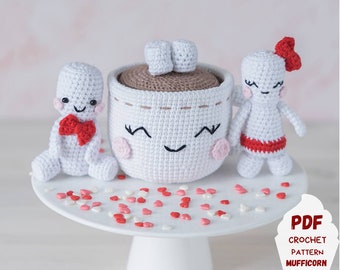 Crochet play food pattern: crochet mug and kawaii marshmallow crochet food pattern, Kawaii amigurumi food pattern, Cute amigurumi pattern