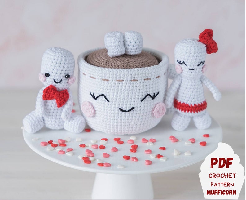 Crochet play food pattern: crochet mug and kawaii marshmallow crochet food pattern, Kawaii amigurumi food pattern, Cute amigurumi pattern image 1