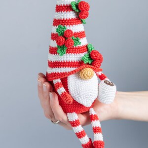 Crochet patterns Christmas gnome with candy cane, Christmas amigurumi gnome pattern, Crochet ornaments, Christmas crochet gnome pattern image 8