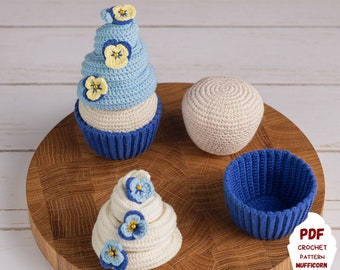 Amigurumi cupcake crochet pattern with pansies, Crochet food pattern for summer gifts, Crochet play food pattern, Amigurumi food pattern pdf