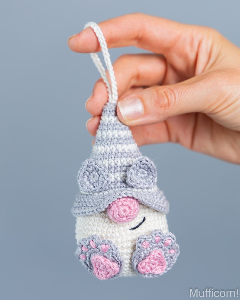 Modèle d'animaux au crochet, modèle de crochet de chat, modèle de porte-clés au crochet, gnome de chat de motifs au crochet, décor de porte-clés au crochet de chat Amigurumi image 3