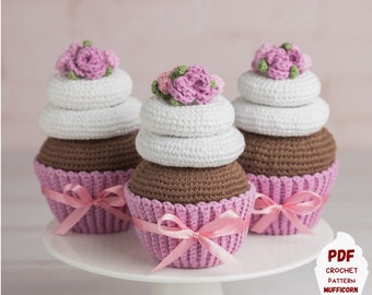Flower crochet cupcake pattern, Amigurumi food pattern as gift for mother, Crochet food pattern for wedding gift, Crochet play food pdf
