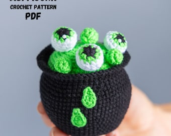 Crochet Halloween pattern potion pot with spoon, Halloween potion crochet pattern, Halloween crochet monster pattern, Crochet food pattern
