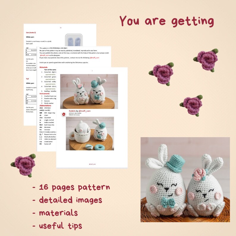 Crochet patterns Easter bunnies, Amigurumi bunny pattern, Crochet rabbit pattern, Easter amigurumi pattern bunny couple image 2
