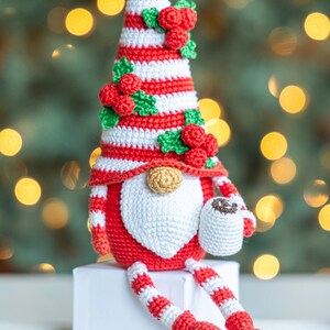 Crochet patterns Christmas gnome with candy cane, Christmas amigurumi gnome pattern, Crochet ornaments, Christmas crochet gnome pattern image 3