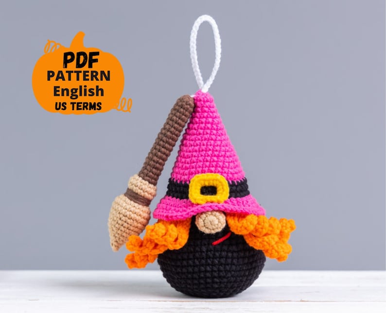 Halloween crochet keychain patterns bundle, Crochet pumpkin gnome, Crochet skull pattern, Crochet witch gnome, Crochet Halloween decor image 2