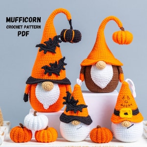Crochet Halloween patterns Bundle: Crochet Halloween Gnomes with [umpkim and bat, Crochet keychain with bat, Crochet gnome with pumpkin