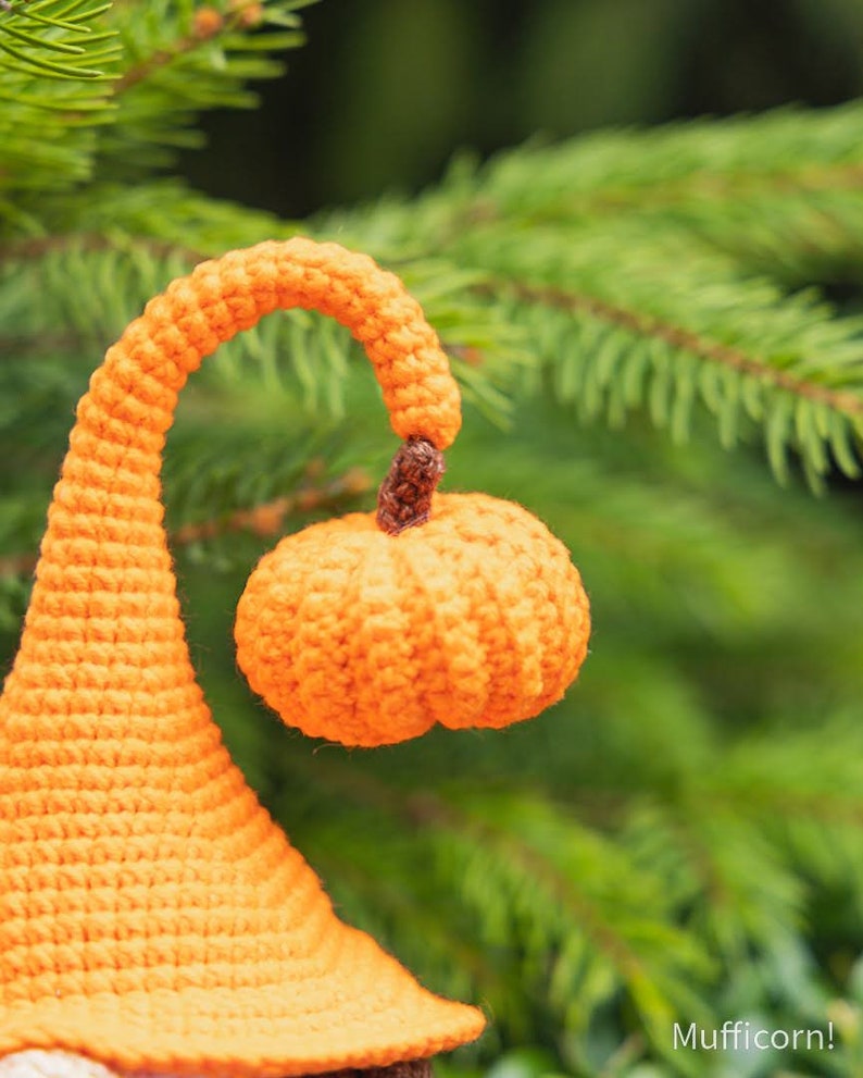 Crochet patterns amigurumi gnome with pumpkin, Crochet gnome and crochet pumpkin pattern, Halloween crochet pattern, Crochet Halloween decor image 5