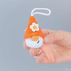 Crochet patterns amigurumi keychain gnome with crochet flower, Crochet keychain amigurumi pattern, Easter crochet pattern image 8