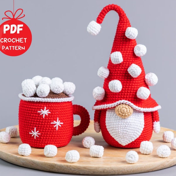 Crochet patterns Christmas gnome with mug, Christmas amigurumi gnome pattern, Crochet winter gnome pattern, Holiday gnome amigurumi pattern