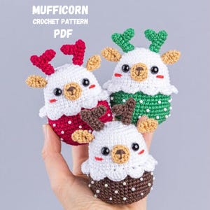 Crochet patterns Christmas Reindeer ornaments, Christmas reindeer amigurumi pattern, Crochet Christmas decorations, Amigurumi ornaments