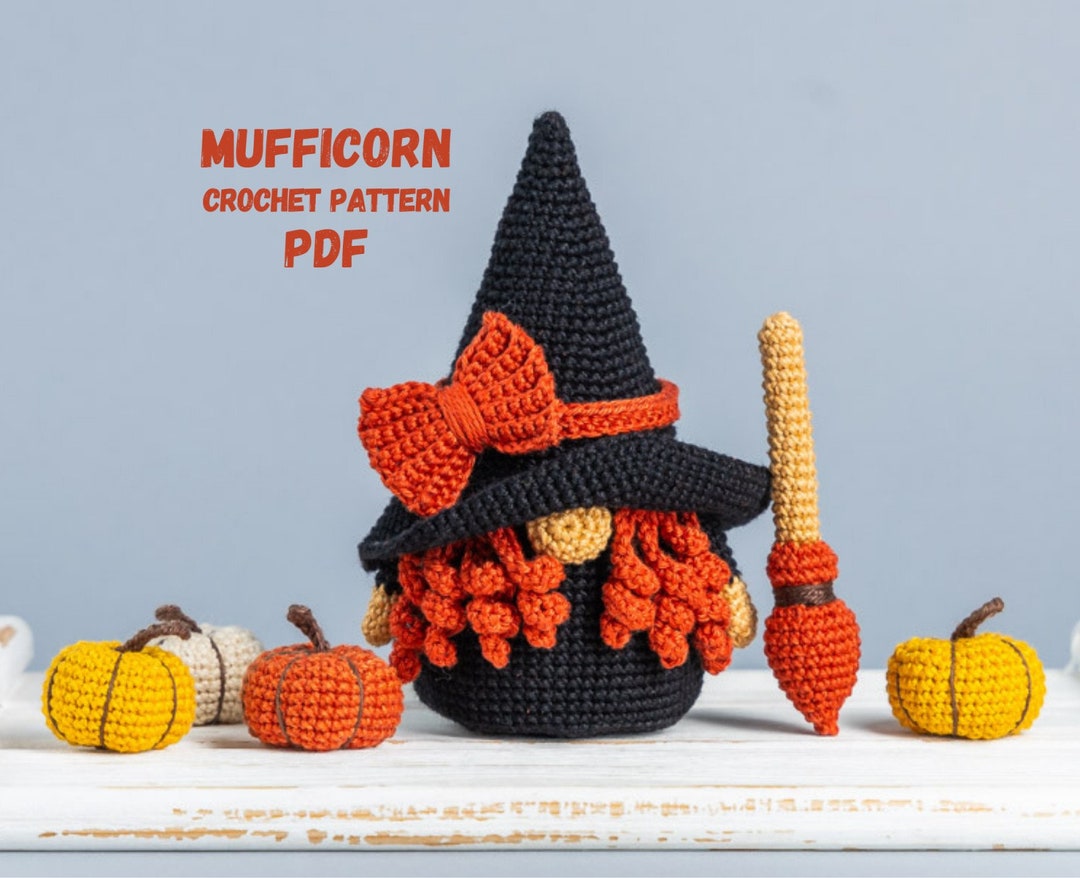 Halloween Crochet Patterns Gnome Witch With Broom and Crochet Pumpkin ...