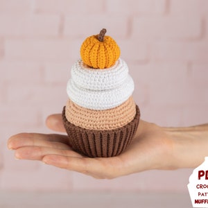 Thanksgiving crochet pattern, Crochet cupcake pattern with crocheted pumpkins, Crochet food pattern, Amigurumi food pattern