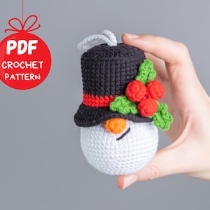 Christmas snowman crochet ornament pattern, Crochet snowman gnome pattern, Crochet Christmas keychain, Small winter gnome amigurumi pattern