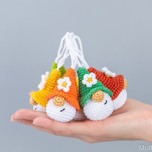 Crochet patterns amigurumi keychain gnome with crochet flower, Crochet keychain amigurumi pattern, Easter crochet pattern image 5