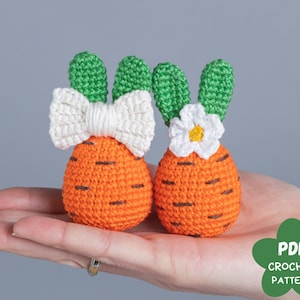 Crochet patterns Bunny Easter egg, Crochet carrot bunny amigurumi pattern, Easter amigurumi bunny pattern with crochet flower, Crochet decor