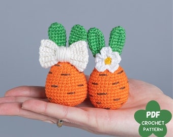 Crochet patterns Bunny Easter egg, Crochet carrot bunny amigurumi pattern, Easter amigurumi bunny pattern with crochet flower, Crochet decor