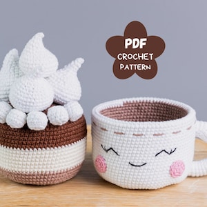 Crochet pattern mug of Hot Chocolate, Crochet play food drink, Kawaii amigurumi food pattern, Crochet food pattern, Crochet cup pattern