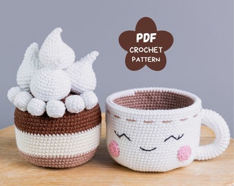 Crochet pattern mug of Hot Chocolate, Crochet play food drink, Kawaii amigurumi food pattern, Crochet food pattern, Crochet cup pattern