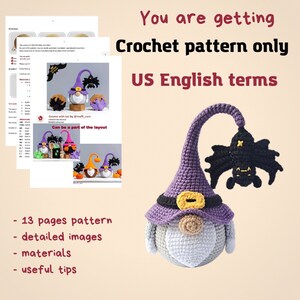 Crochet patterns Halloween gnome and crochet bat pattern, Halloween crochet gnome pattern, Crochet Halloween bat decor, Cute bat pattern imagen 2