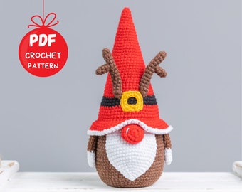 Christmas crochet patterns Reindeer gnome, Christmas gnome reindeer amigurumi pattern, Crochet Christmas ornament, Winter gnome pattern