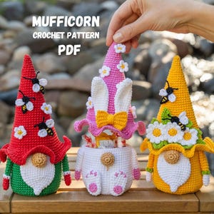 Crochet patterns bundle flower gnomes, Crochet gnome pattern, Crochet bee amigurumi pattern, Summer crochet decor,