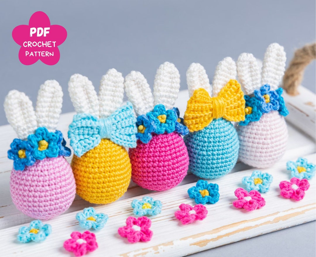 Crochet Patterns Bunny Easter Egg, Crochet Bunny Amigurumi Pattern, Easter Amigurumi Bunny Pattern With Crochet Flowers, Crochet Decor