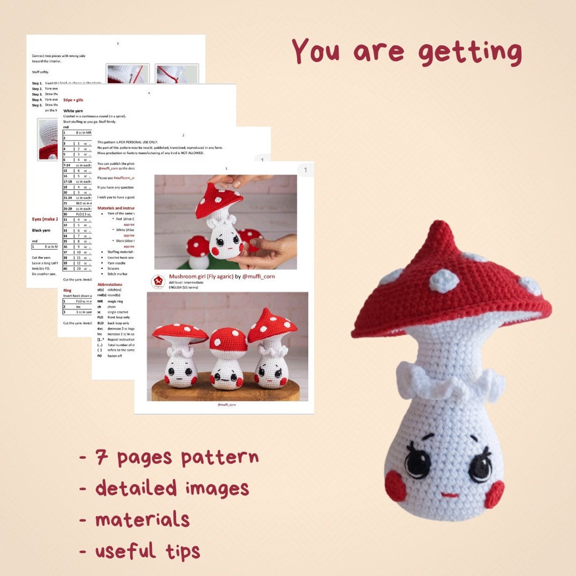 Crochet Mushroom Pattern as Crochet Gift for Girl Kawaii - Etsy
