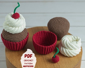Cherry crochet cupcake pattern, Crochet food pattern, Amigurumi food pattern, Crochet play food
