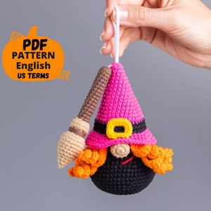 Halloween crochet keychain patterns bundle, Crochet pumpkin gnome, Crochet skull pattern, Crochet witch gnome, Crochet Halloween decor image 5