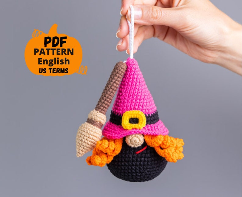 Halloween crochet keychain patterns bundle, Crochet pumpkin gnome, Crochet skull pattern, Crochet witch gnome, Crochet Halloween decor image 5